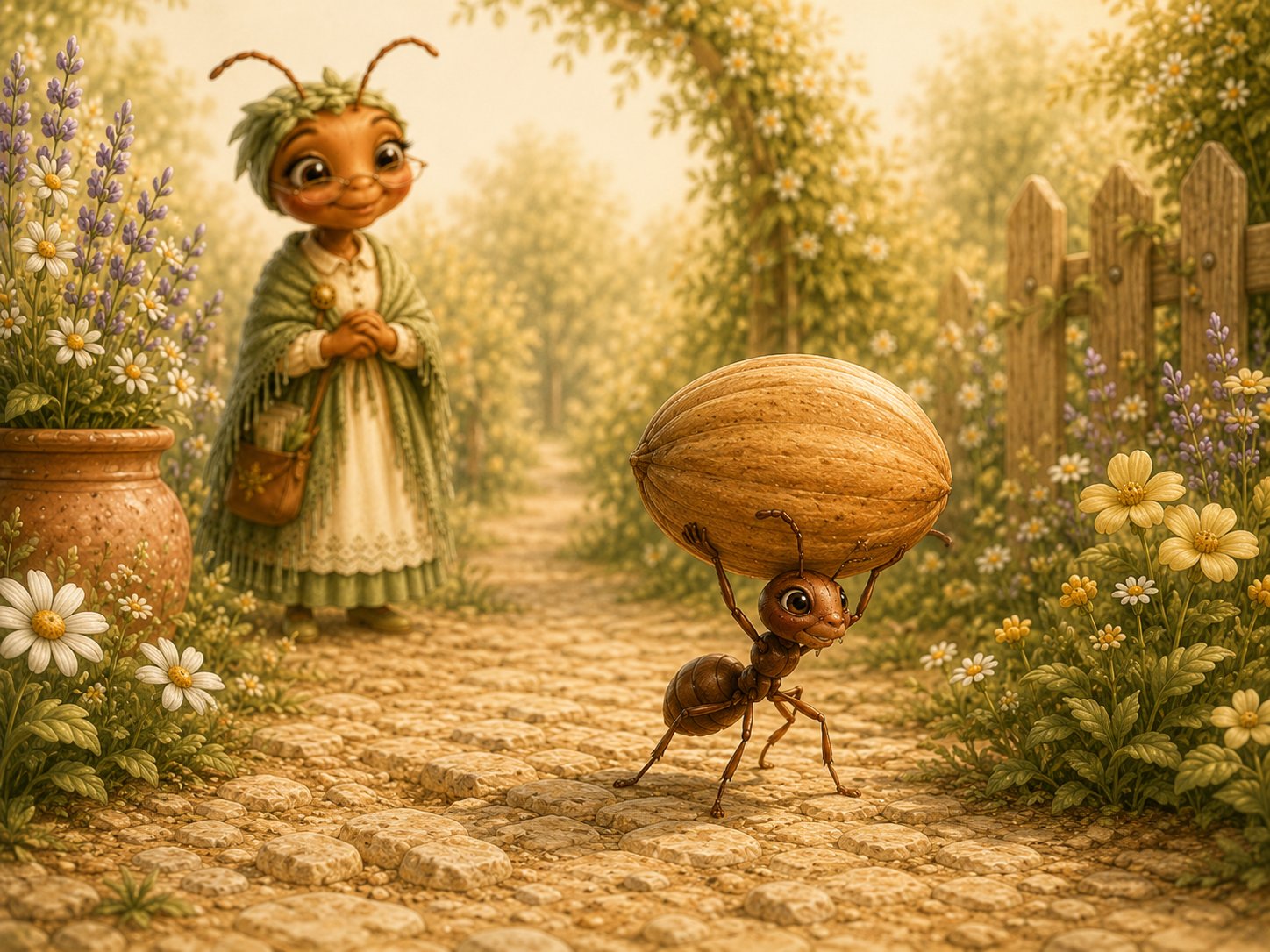 A tiny ant carrying something much larger than itself