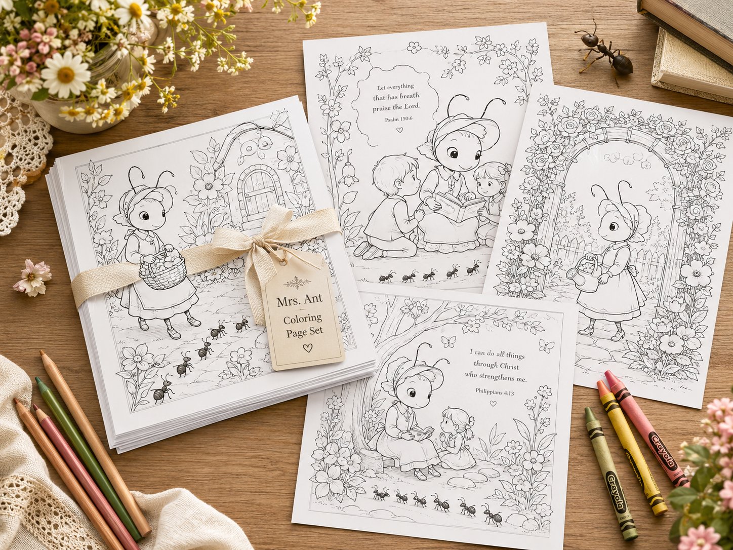 Mrs. Ant Coloring Page Set mockup