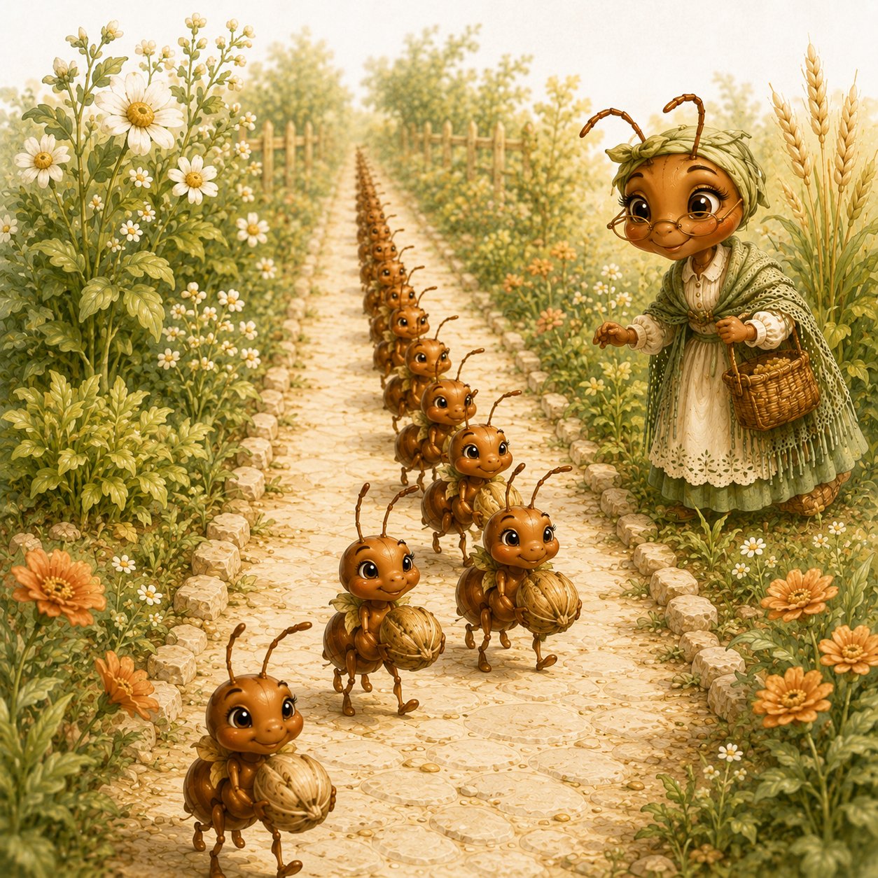 Ants marching in a straight trail