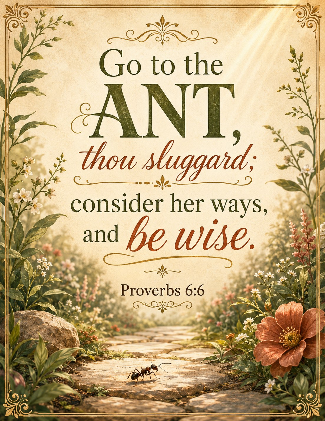 Go to the ant, thou sluggard - Proverbs 6:6 scripture print